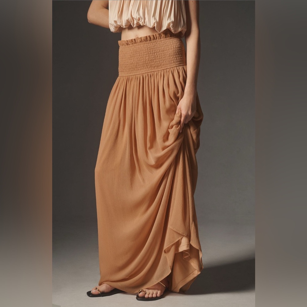 ✨ Anthropologie Smocked Sheer Maxi Skirt Sz 2X - Picture 7 of 13